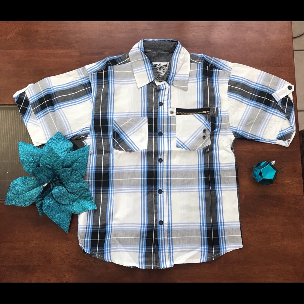 White and Blue Boy Button Shirt